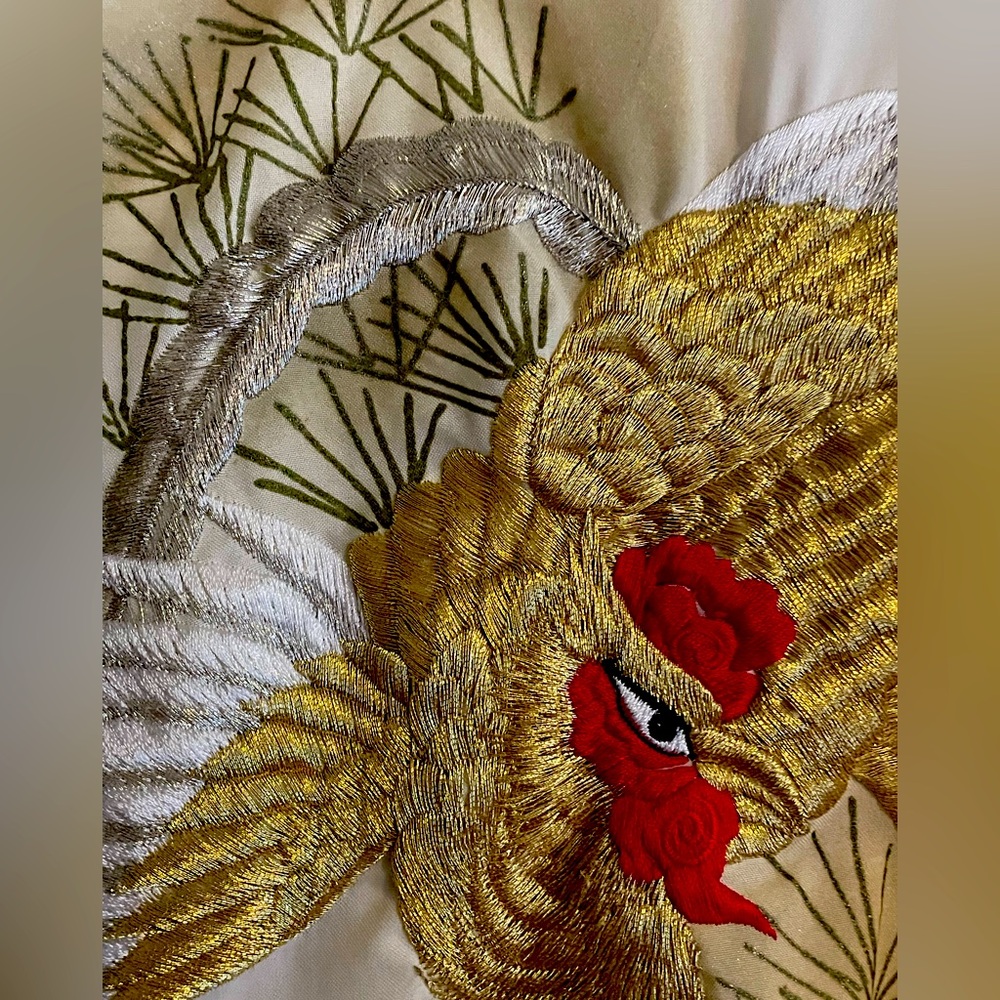 Japanese Cream Kimono with Embroidered Rooster